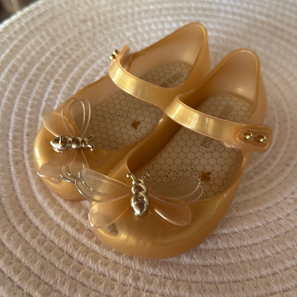 Mini Melissa Ultra Girl Bugs In Pearl Orange Mary Jane Baby Flats Size 7